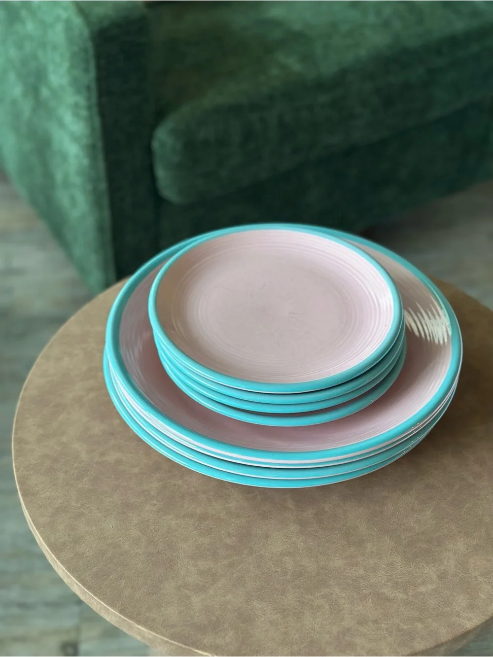 RIO Pink and Turquoise Rim Ceramic Dinner Plate Set